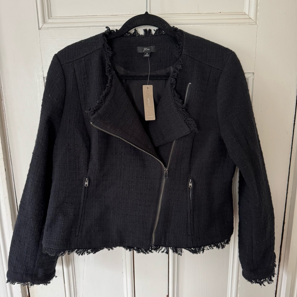 J. Crew Tweed Motorcycle Jacket with Fringe NEW